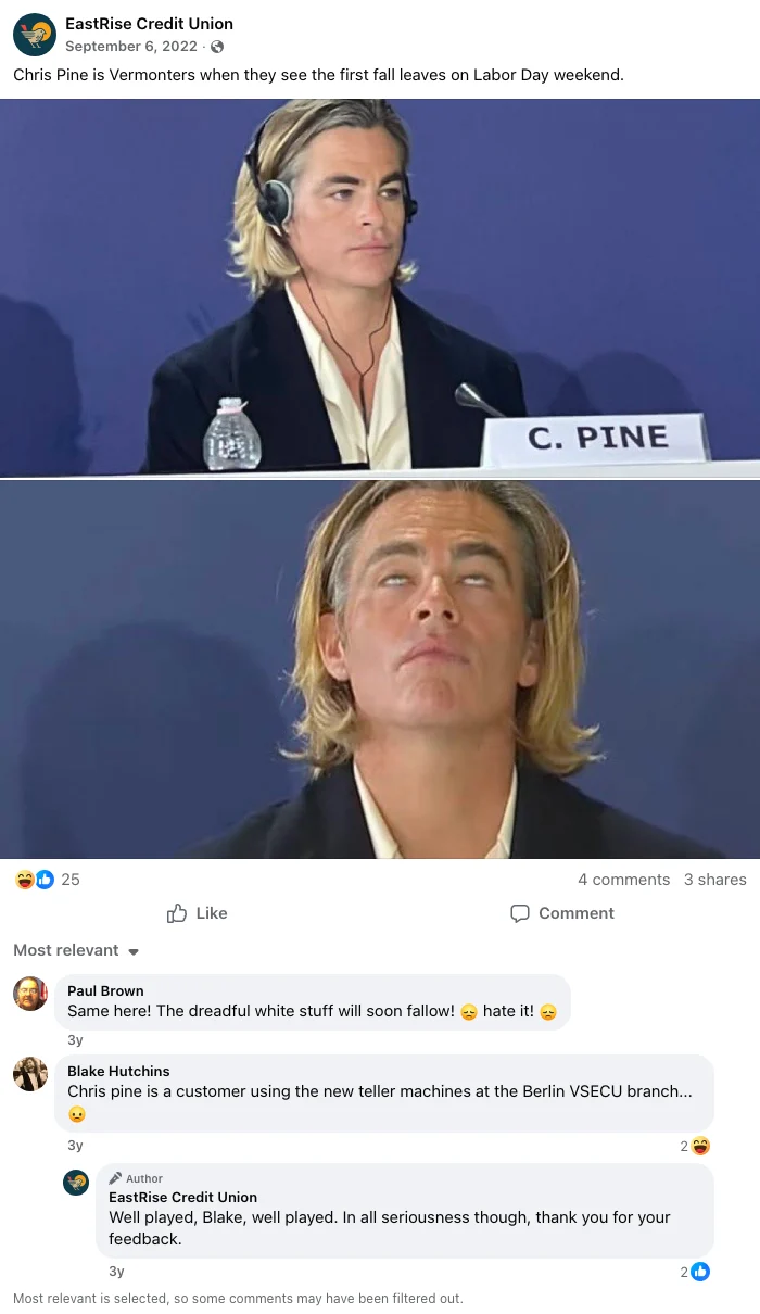 Chris Pine is Vermonters when they see the..., Facebook capture 44 of 51